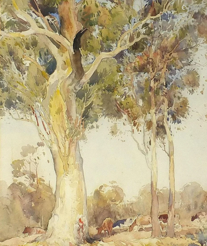 Herbert Reginald Gallop - Cattle beneath trees, 20th