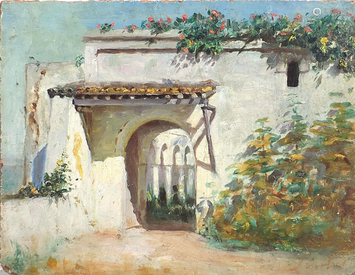 Joseph Sintes - Villa Abdeltif, Algerian oil on board,