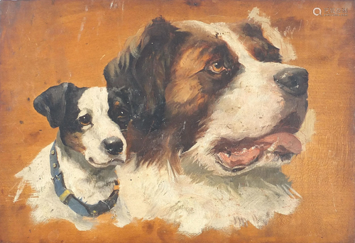 Two dogs including a Terrier, oil on board, unframed,