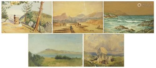 Landscapes and seascapes, five watercolours including