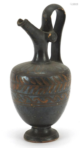 South Italian pottery black ware oinochoe jug, 16cm