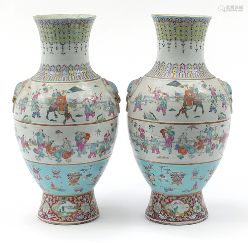 Large pair of Chinese porcelain vases with animalia