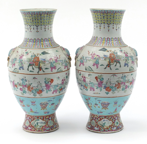 Large pair of Chinese porcelain vases with animalia