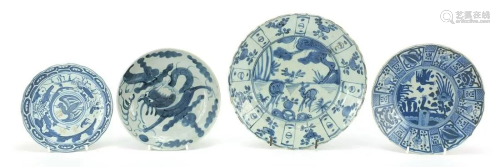 Four Chinese blue and white porcelain plates including