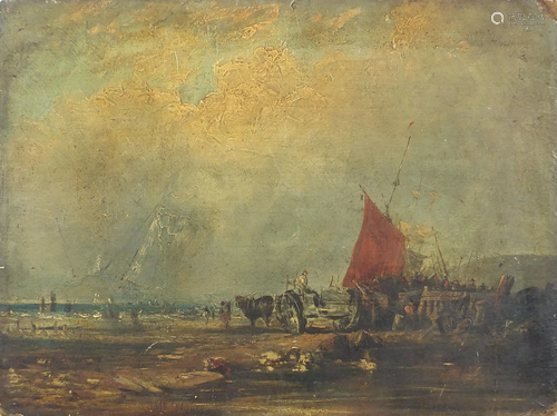 Manner of John Constable - Figures and ships on a