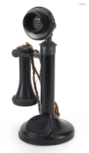 Vintage tick telephone with Bakelite mounts, 32cm high
