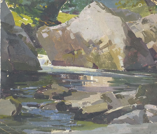 Manner of Alexander Goudie - Welsh stream, oil on