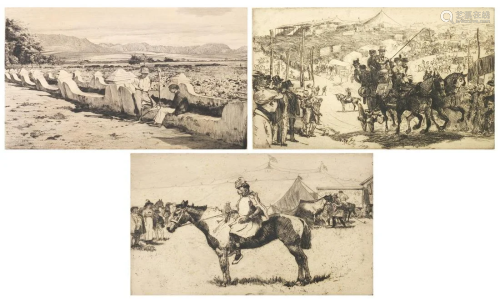 South American landscapes and figure on a horse, three