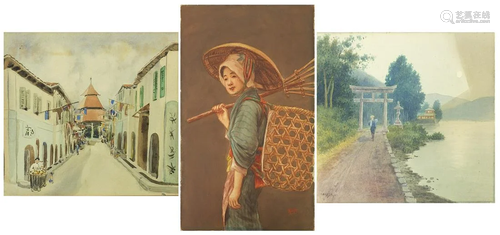 Asian street scene, landscape and a portrait of a