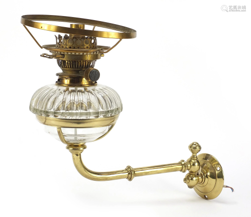 Antique brass and glass converted oil lamp to