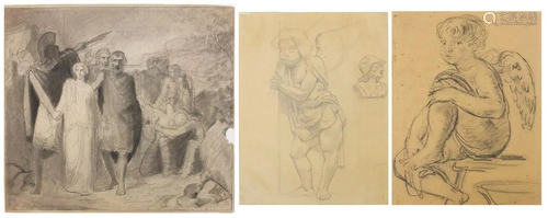 Angels and Putti, three Old Master style charcoal and