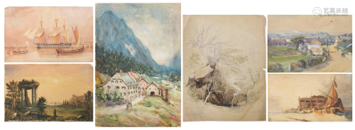 Six 19th century and later watercolours including