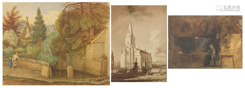 Three 19th century watercolours comprising an interior