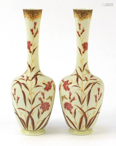 Pair of 19th French century opaline glass vases hand