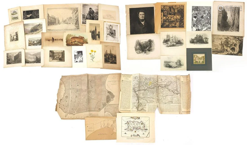 Collection of engravings, maps and woodblock prints