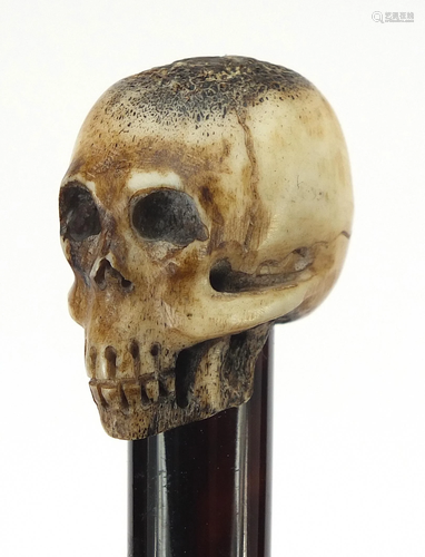 Ebony walking stick with carved bone the pommel in the