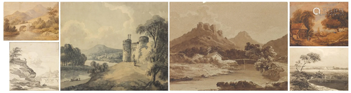 Landscapes including castles, six 19th century and