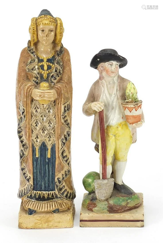 Antique pottery figure of an Elizabethan lady and one