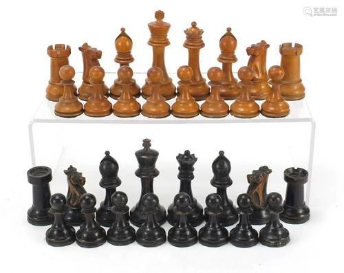 19th century boxwood and ebonised Staunton chess set,