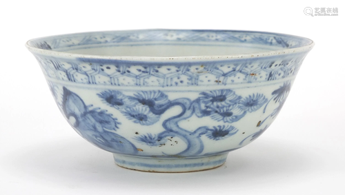 Chinese blue and white porcelain bowl hand painted with