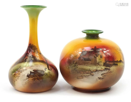 Two Shelley vase decorated with Surrey landscapes, the