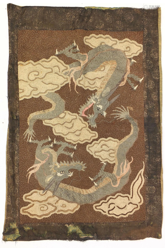 Chinese embroidered wall hanging depicting two three