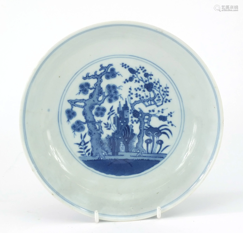 Chinese blue and white porcelain dish hand painted with