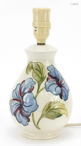 Moorcroft magnolia baluster table lamp, paper label to