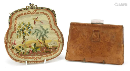 Two ladies clutch bags comprising a leather example