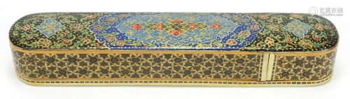 Islamic lacquered pen box, 20.5cm in length