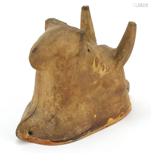 19th century pottery two piece ram mould, 18cm in