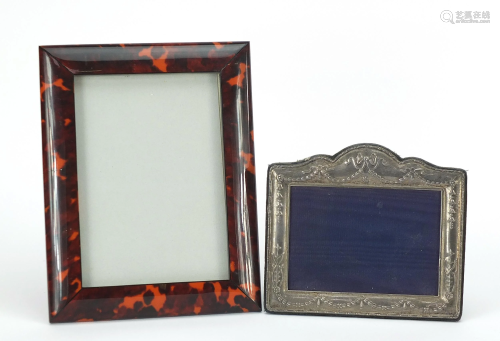 Silver easel photo frame and faux tortoise shell