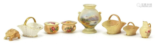 Royal Worcester, miniature porcelain including baskets