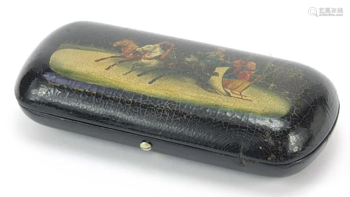 Russian black lacquered papier mache cigarette case