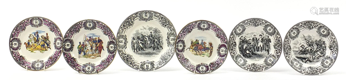 Six Boch plates depicting Napoleon on horseback with