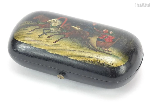 Russian black lacquered papier mache cigarette case