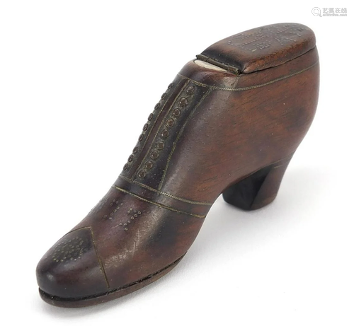 19th century treen stud work snuff box in the form of