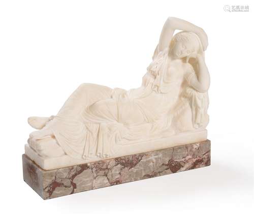 AFTER THE ANTIQUE, A CARVED WHITE MARBLE FIGURE OF 'THE SLEE...