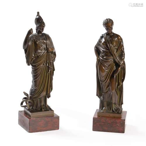 AFTER THE ANTIQUE, A BRONZE FIGURE OF ATHENA AND ANOTHER FEM...