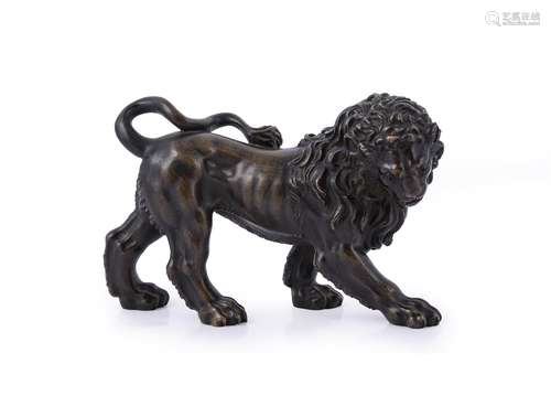 A BRONZE FIGURE OF A PACING LION, NORTH ITALIAN OR SOUTH GER...