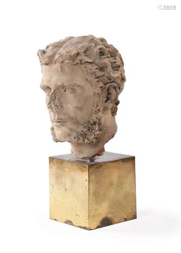 AN ENGLISH TERRACOTTA PORTRAIT HEAD OF A GENTLEMAN, MID 19TH...