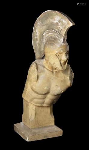 A LARGE PLASTER BUST FRAGMENT OF A HOPLITE WARRIOR, 20TH CEN...