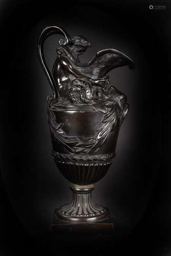 A FRENCH PATINATED BRONZE EWER, TO THE MODEL BY SIGISBERT-FR...