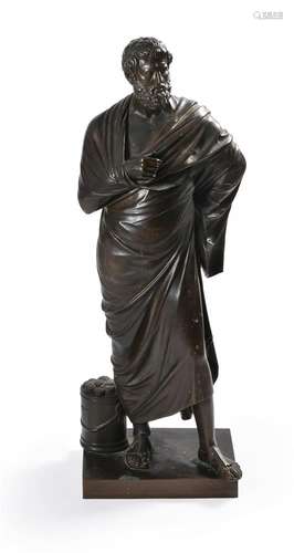 AFTER THE ANTIQUE, A BRONZE FIGURE OF SOPHOCLES, MID 19TH CE...