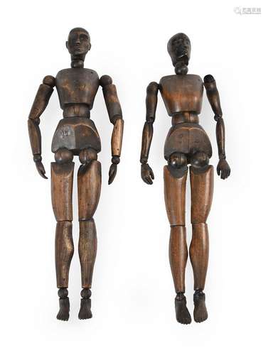 A PAIR OF ARTICULATED WOODEN ARTIST'S LAY MODELS, 20TH CENTU...