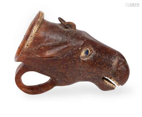 A COMPOSITE CRUSHED AMBER CAST OF A HORSE HEAD RHYTON, 19TH ...