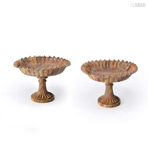 A PAIR OF CONTINENTAL PAINTED WOOD TAZZAS, IN THE NEOCLASSIC...