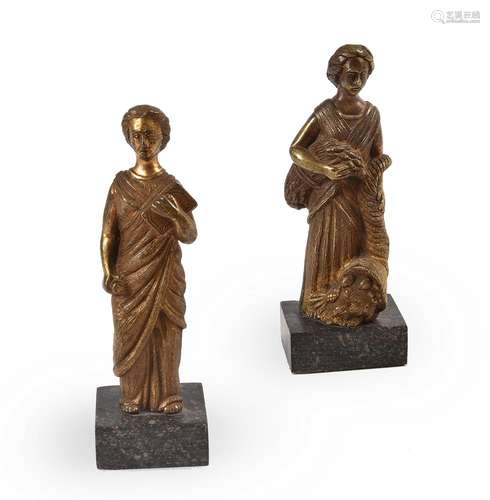 A PAIR OF GILT BRONZE FIGURES EMBLEMATIC OF ABUNDANCE AND VI...