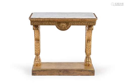 A CARVED GILTWOOD CONSOLE TABLE, FIRST QUARTER 19TH CENTURY