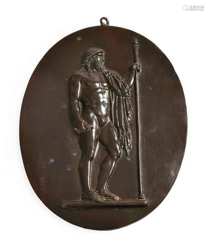 AN OVAL BRONZE PLAQUE DEPICTING THE GREEK GOD ZEUS, EARLY 19...